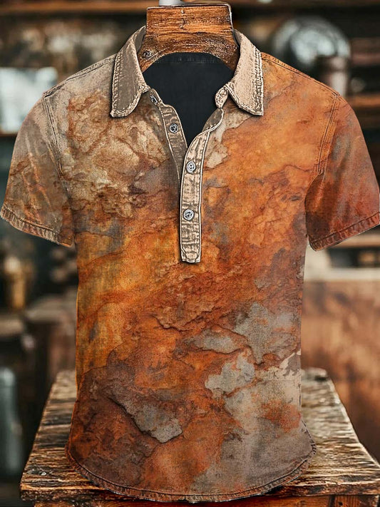Vintage-Kurzarm-Polos hirt mit Rost-Gradienten druck