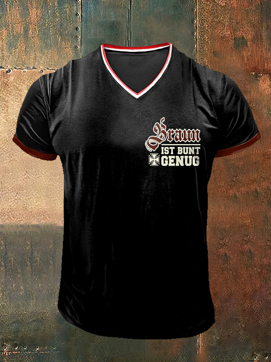 Herren Braun Ist Bunt Cenug bedruckt Vintage Mode Kurzarm V-Ausschnitt T-Shirt