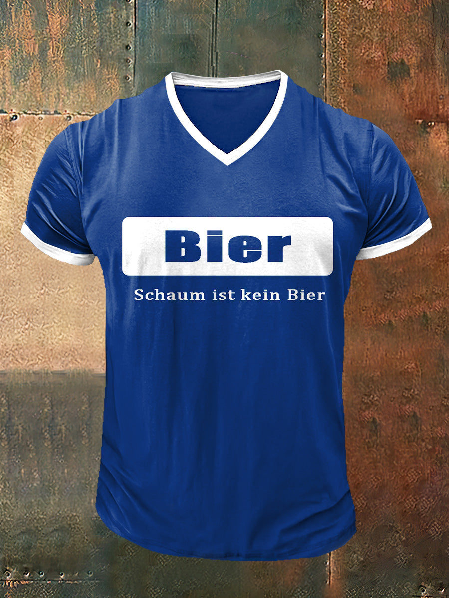 Männer schaum ist nicht mit Bier bedruckt Vintage Mode Kurzarm V-Ausschnitt T-Shirt
