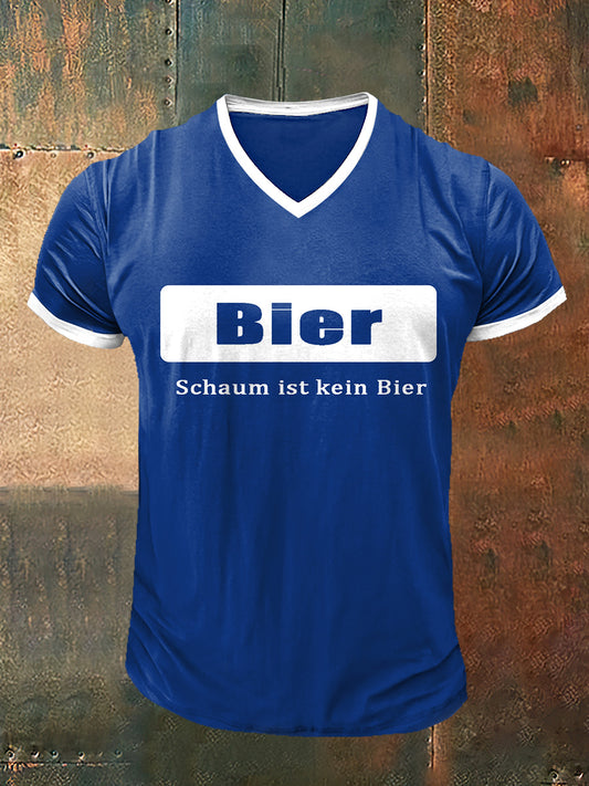 Männer schaum ist nicht mit Bier bedruckt Vintage Mode Kurzarm V-Ausschnitt T-Shirt