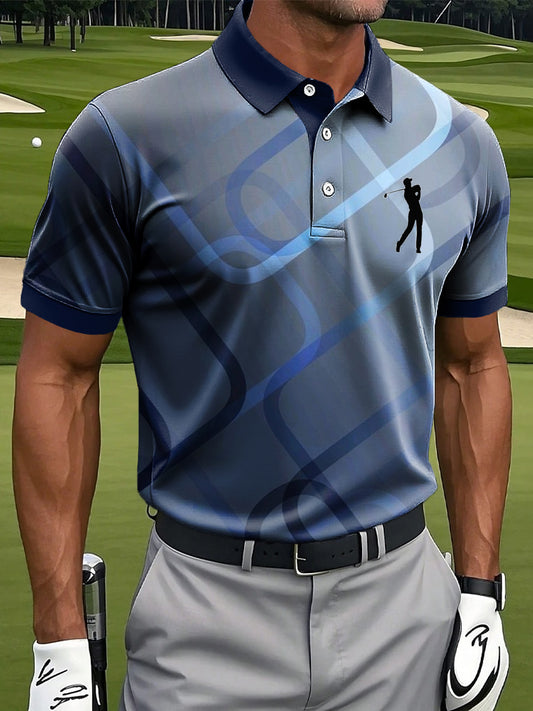 Herren Retro Gradient Line Print Casual Business Polo Shirt