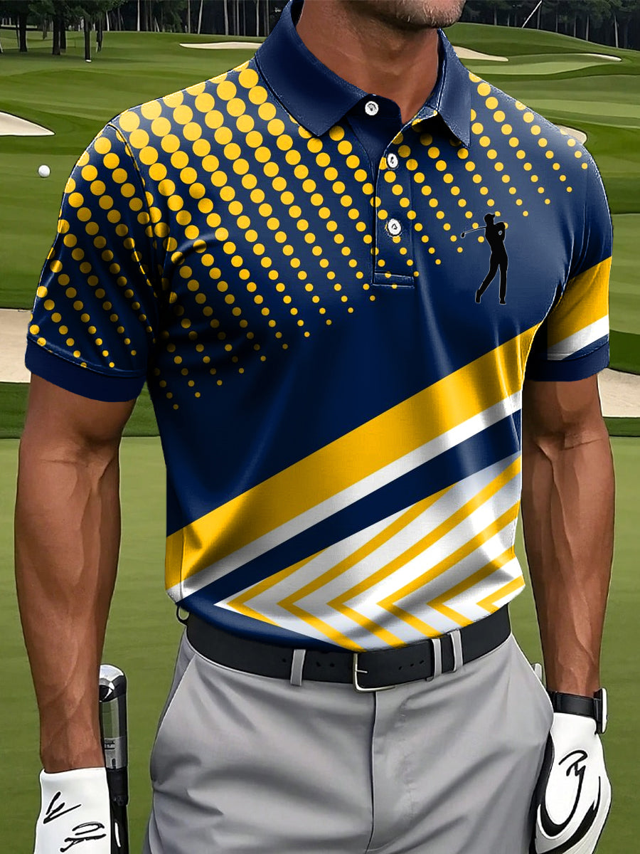 Herren Abstraktes Polka Dot Line Kunstdruck Casual Business Polo Shirt