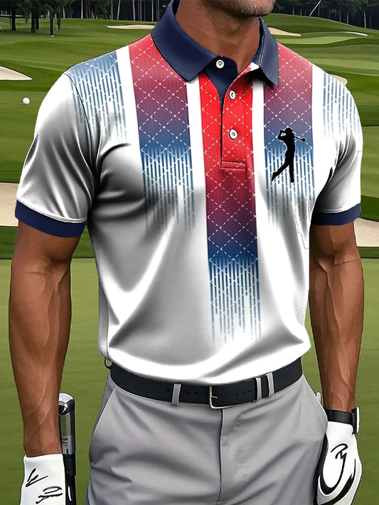 Herren Klassische Gradienten linie Kunstdruck Casual Business Polo Shirt