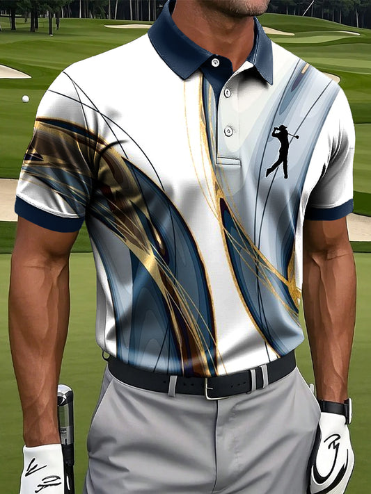 Herren Retro Abstrakte Linie Kunstdruck Casual Business Polo Shirt