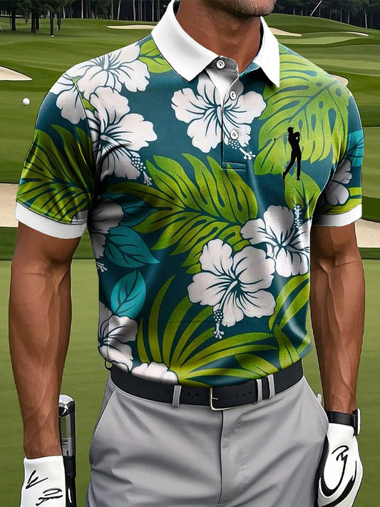 Herren hawaiian isches Palmblatt-Blumen druck lässiges Business-Polo-Shirt