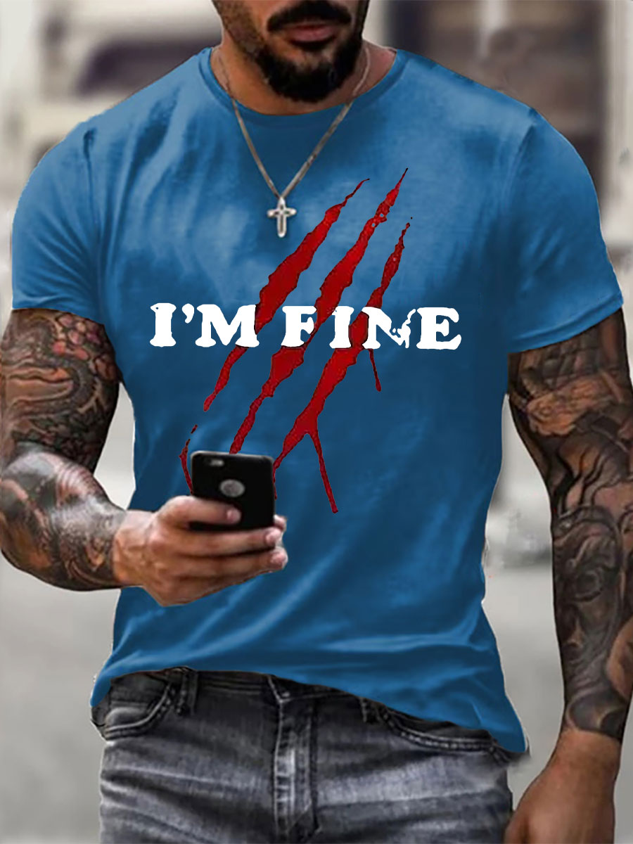 Herren I'm Fine Blutige Kunst gedruckt lässig T-Shirt