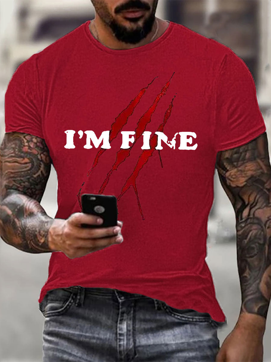Herren I'm Fine Blutige Kunst gedruckt lässig T-Shirt