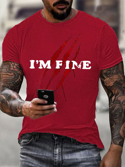 Herren I'm Fine Blutige Kunst gedruckt lässig T-Shirt