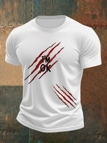 Herren Lustiges Halloween Ich bin OK Scratch Print Casual T-Shirt