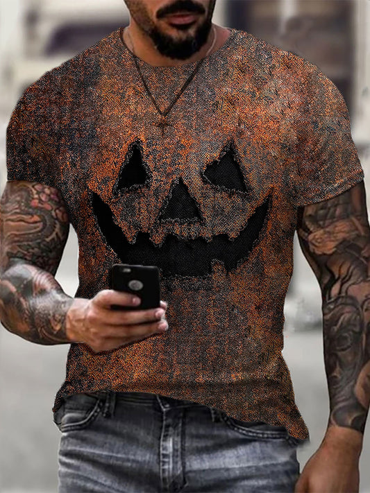 Männer-Kürbis-Gesichts-Kunst-Druck lässig T-Shirt