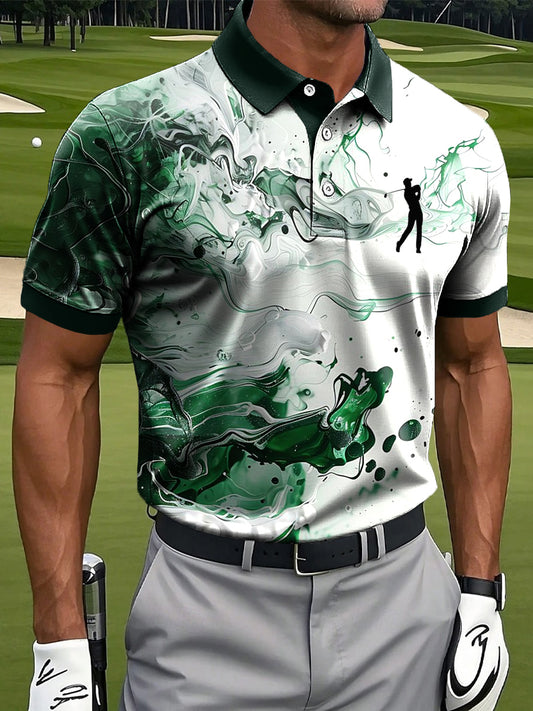 Herren Retro Abstraktes Wasser-Wellen-Kunstdruck-lässiges Business-Polo-Shirt