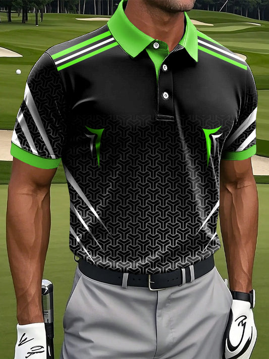 Herren Retro-Linien-Totem-Kunstdruck-lässiges Business-Polo-Shirt