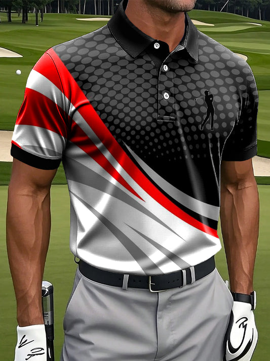 Herren Klassische Abstrakte Linie Spleißen Kunstdruck Casual Business Polo Shirt