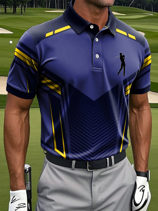 Herren-Retro-Farbverlauf-Streifen-Kunstdruck-lässiges Business-Polo-Shirt