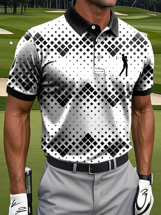Herren Retro Gradienten Geometrischer Kunstdruck Casual Business Polo Shirt