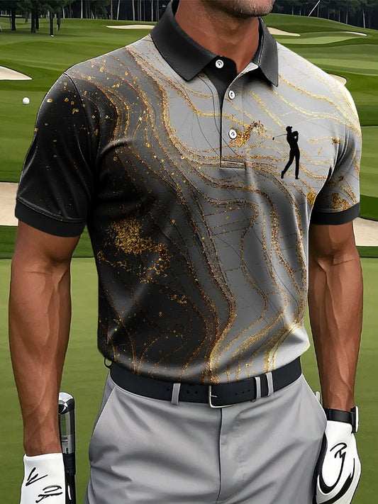 Herren Vintage Gradienten Gold Textur Kunstdruck Casual Business Polo Shirt