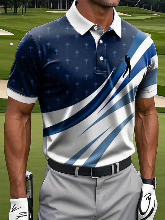 Herren Retro-Linie Spleißen Kunstdruck Casual Business-Polo-Shirt