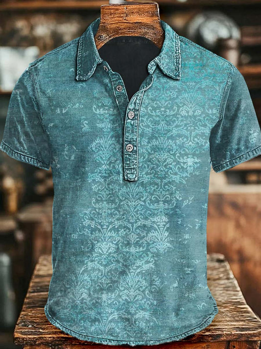 Vintage Kurzarm-Polos hirt mit Blumen druck