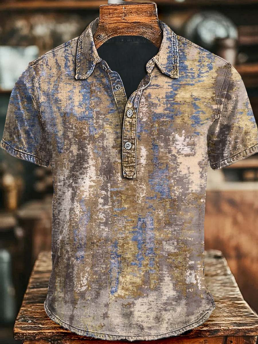 Alt bedrucktes kurzärmliges Vintage Polo-Shirt