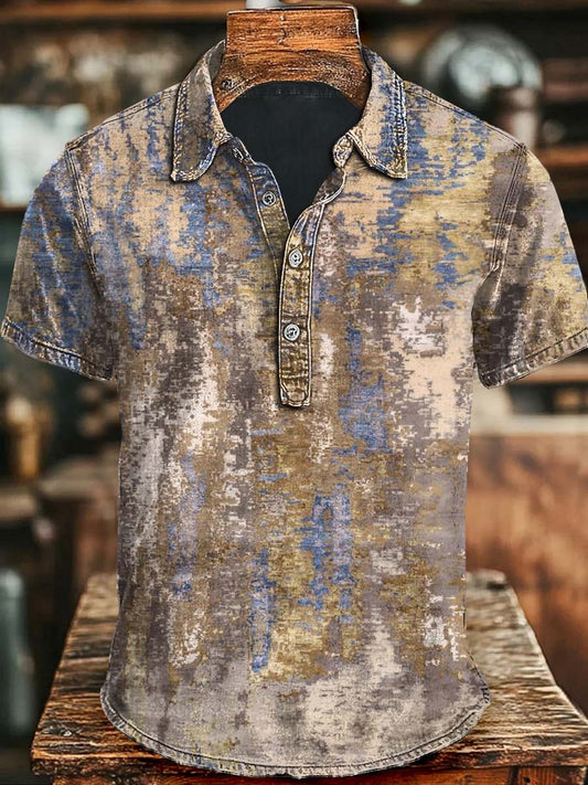 Alt bedrucktes kurzärmliges Vintage Polo-Shirt