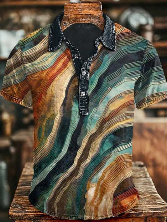 Abstrakte Farbe Kollision linie Kunstdruck Lässiges Kurzarm-Polo-Shirt