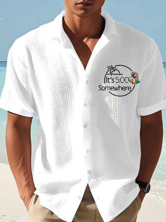 Herren Es ist 5 Uhr Irgendwo Parrot Print Casual Waffel Kurzarm Shirt