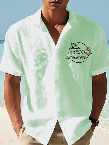 Herren Es ist 5 Uhr Irgendwo Parrot Print Casual Waffel Kurzarm Shirt