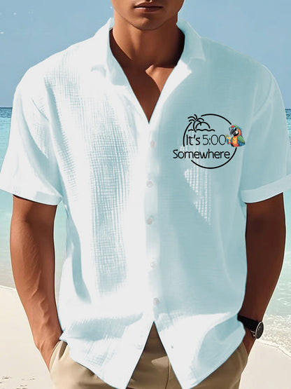Herren Es ist 5 Uhr Irgendwo Parrot Print Casual Waffel Kurzarm Shirt