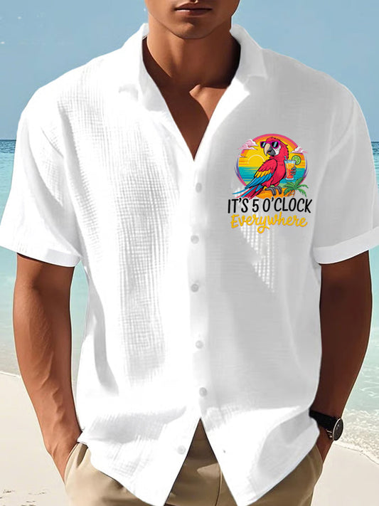 Herren Es ist 5 Uhr Irgendwo Parrot Print Casual Waffel Kurzarm Shirt
