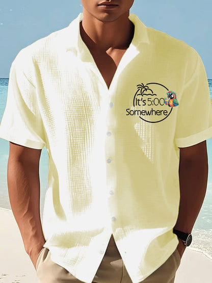 Herren Es ist 5 Uhr Irgendwo Parrot Print Casual Waffel Kurzarm Shirt
