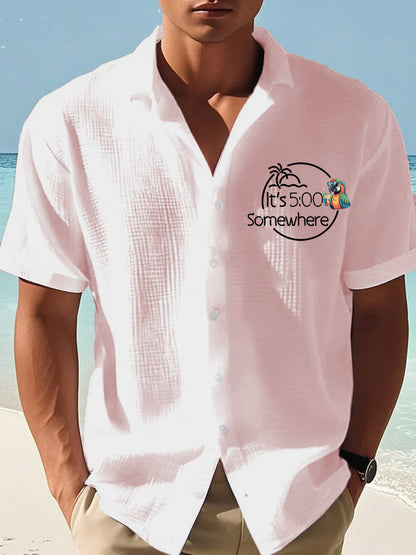 Herren Es ist 5 Uhr Irgendwo Parrot Print Casual Waffel Kurzarm Shirt