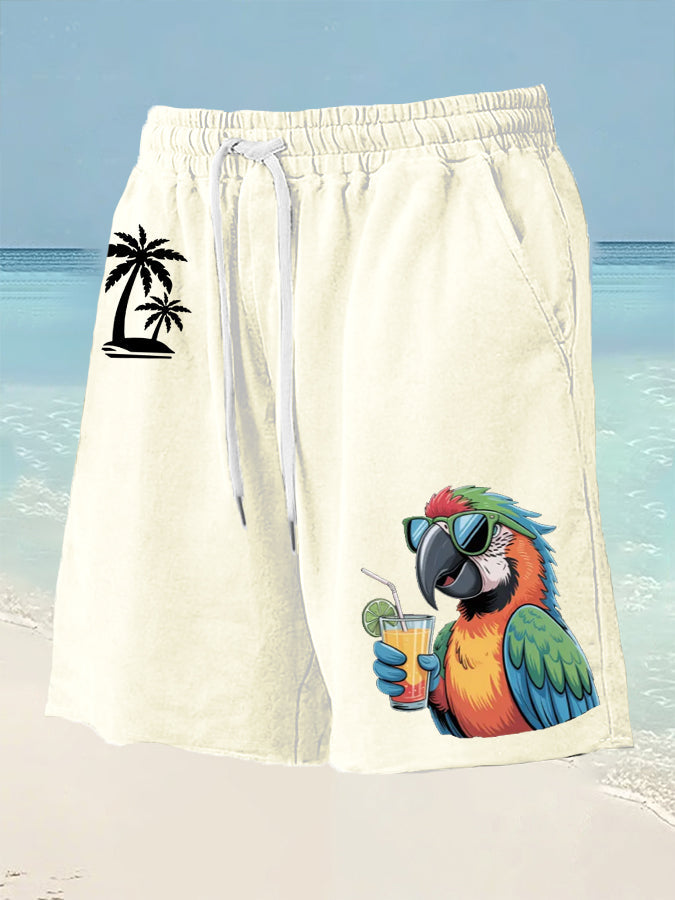 Herren Es ist 5 Uhr Irgendwo Papagei Palm Print Freizeit shorts