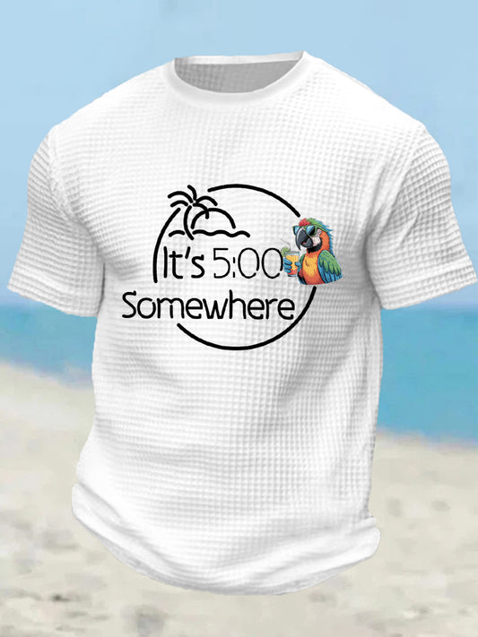 Herren Es ist 5 Uhr Irgendwo Parrot Print Casual Waffel T-Shirt