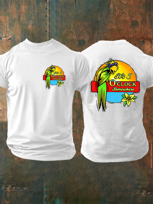 Herren Es ist 5:00 Irgendwo immer Happy Hour Paradise Parrot Print Casual Kurzarm T-Shirt