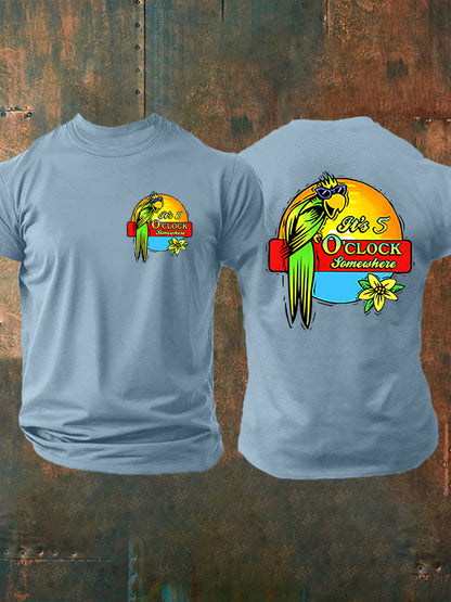 Herren Es ist 5:00 Irgendwo immer Happy Hour Paradise Parrot Print Casual Kurzarm T-Shirt