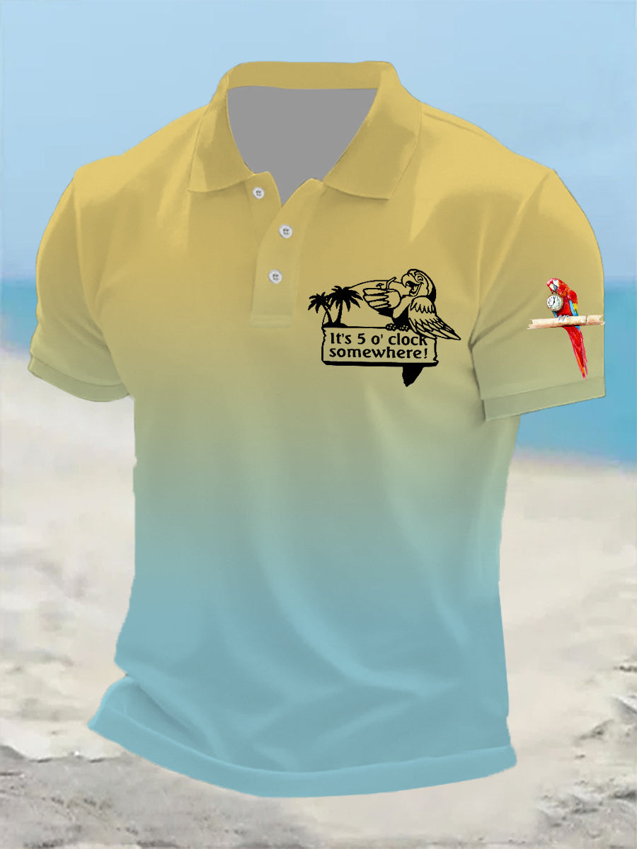 Herren Es ist 5:00 Irgendwo immer Happy Hour Paradise Parrot Print Casual Kurzarm T-Shirt