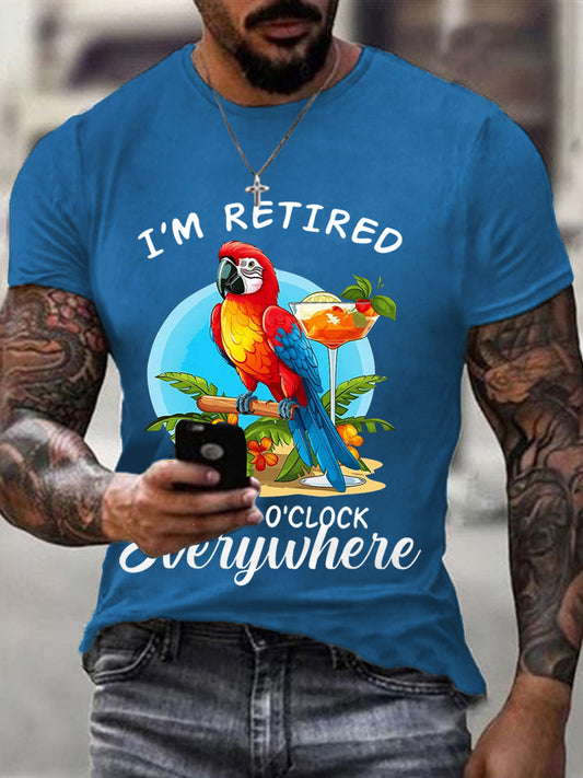 Männer Ich bin im Ruhestand Es ist 5 Uhr überall Papageien druck Casual T-Shirt