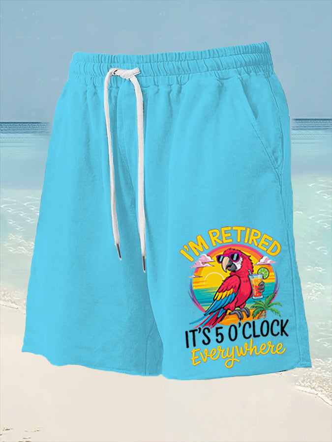 Männer Ich bin im Ruhestand Es ist 5 Uhr Irgendwo Parrot Print Casual Shorts