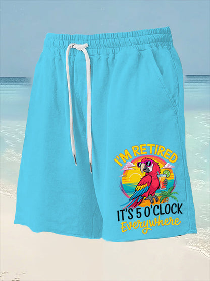 Männer Ich bin im Ruhestand Es ist 5 Uhr Irgendwo Parrot Print Casual Shorts