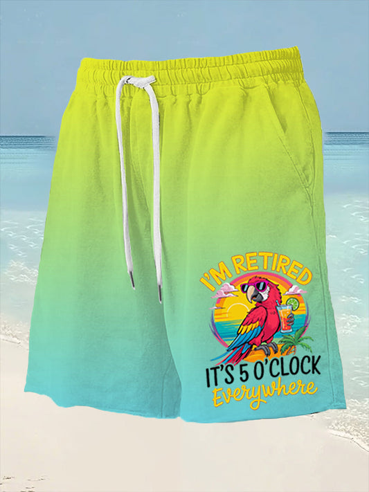 Männer Ich bin im Ruhestand Es ist 5 Uhr Irgendwo Parrot Print Casual Shorts