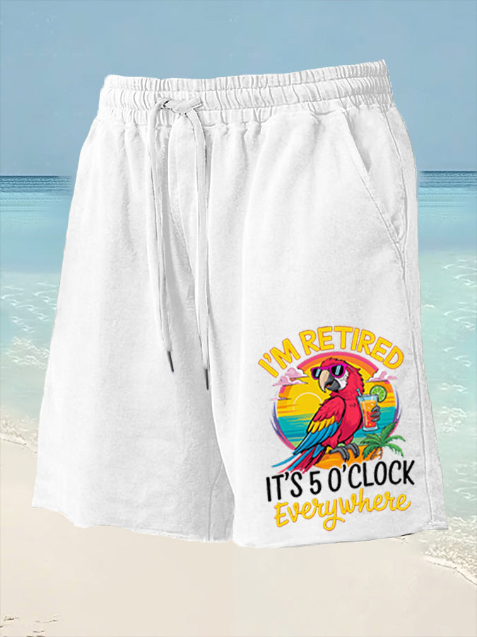 Männer Ich bin im Ruhestand Es ist 5 Uhr Irgendwo Parrot Print Casual Shorts