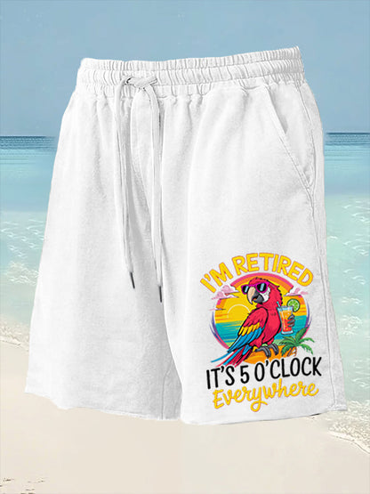Männer Ich bin im Ruhestand Es ist 5 Uhr Irgendwo Parrot Print Casual Shorts