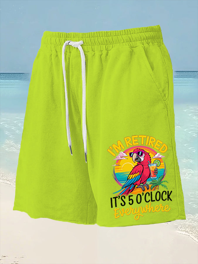 Männer Ich bin im Ruhestand Es ist 5 Uhr Irgendwo Parrot Print Casual Shorts