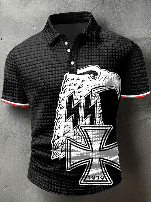 Männer Deutschland Adler Print Waffel Polo Hals Kurzarm T-Shirt