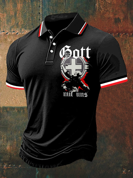 Herren Gott Mit Uns Print Polo Hals Kurzarm T-Shirt