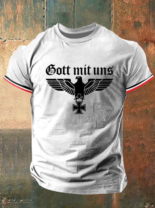 Herren Gott Mit Uns Print Vintage Mode Kurzarm T-Shirt