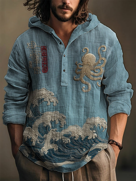 Langärmliges Herren hemd Japaness Kunst bedruckt