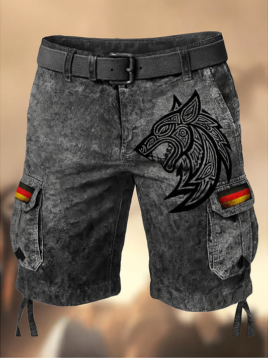 Herren Viking Deutschland Flagge bedruckte Textur Kordel zug Tasche Freizeit Cargo Shorts