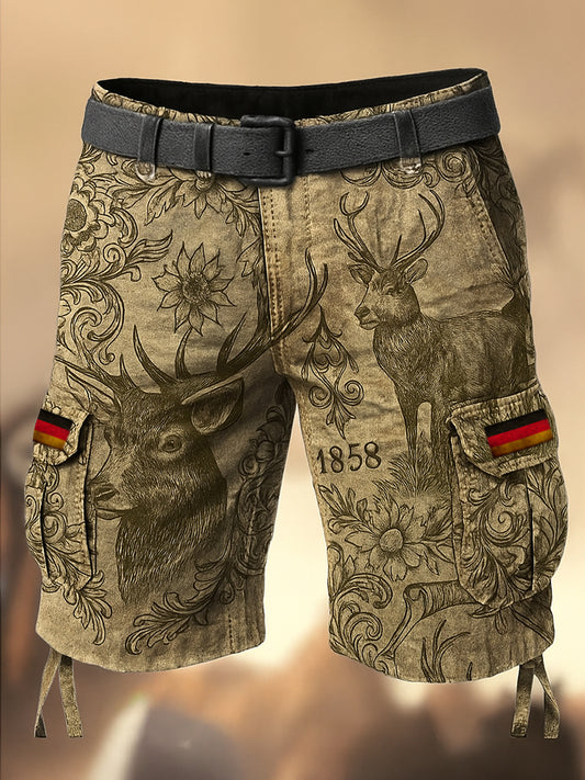 Oktoberfest-Hirschhosen Künstlerisch bedruckte Textur mit Kordel zug Taschen-Freizeit-Cargo-Shorts