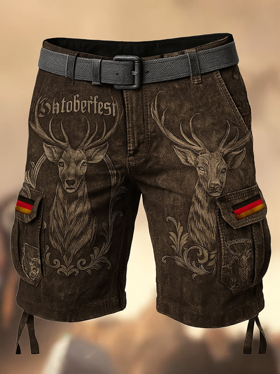 Oktoberfest-Hirschhosen Künstlerisch bedruckte Textur mit Kordel zug Taschen-Freizeit-Cargo-Shorts